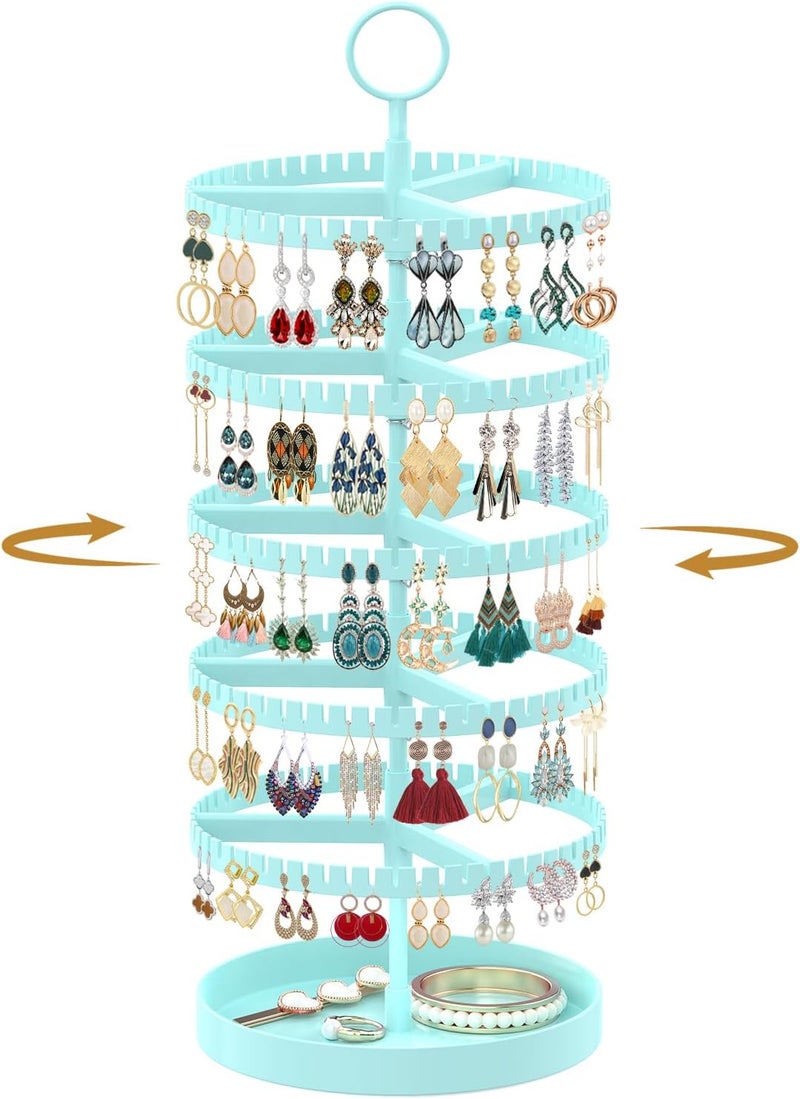 MODOWEY 5 Tier Rotating Earring Holder Organizer Display Tree with Metal Tray, Adjustable Plastic Stand with 285 Slots for Stud Hoop Hanger, Large Capacity Storage Rack for Women Space Saving, Blue - Image 1
